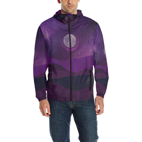 Purple Moon Night All Over Print Quilted Windbreaker for Men (Model H35)