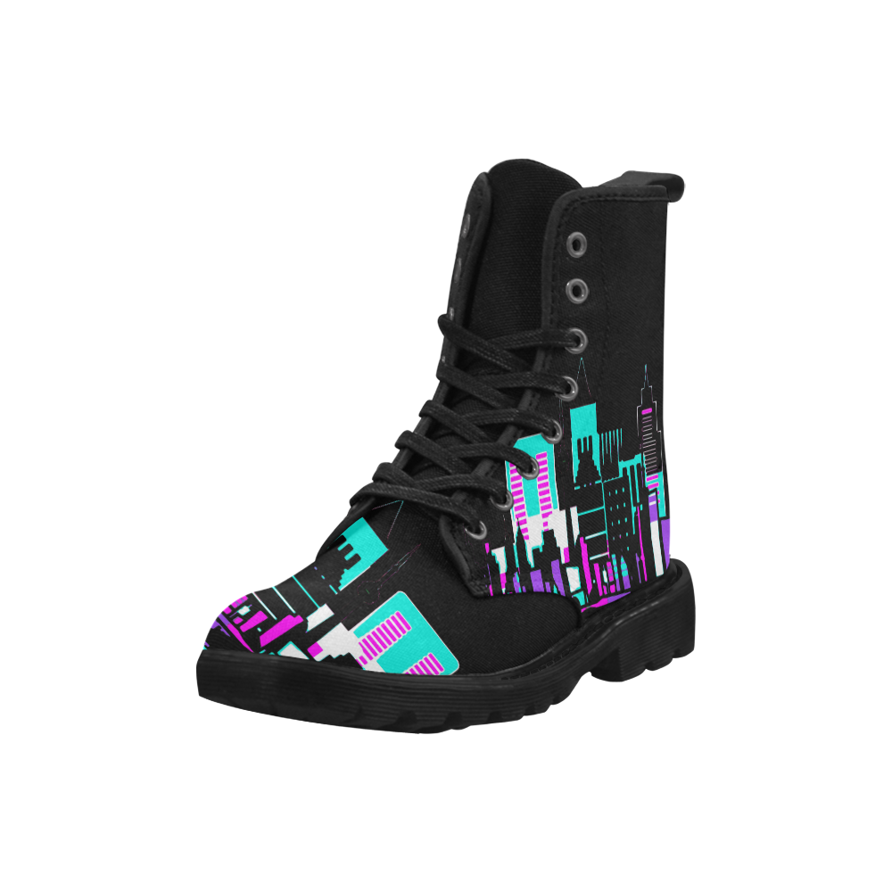 architecture skyline turquoise lila pink Martin Boots for Women (Black) (Model 1203H)