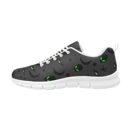Alien Flying Saucers Stars Pattern  (White/Charcoal) Women's Breathable Running Shoes (Model 055)