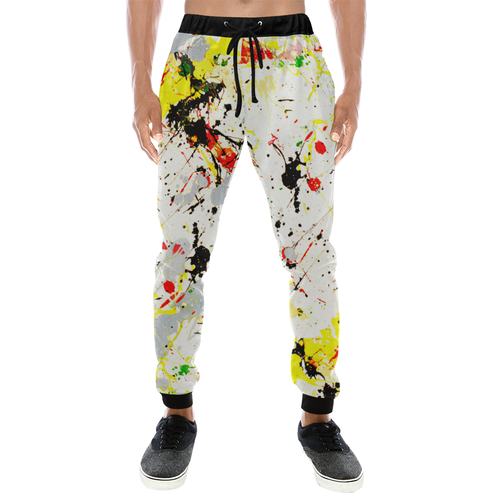 Yellow & Black Paint Splatter Men's All Over Print Sweatpants/Large Size (Model L11)