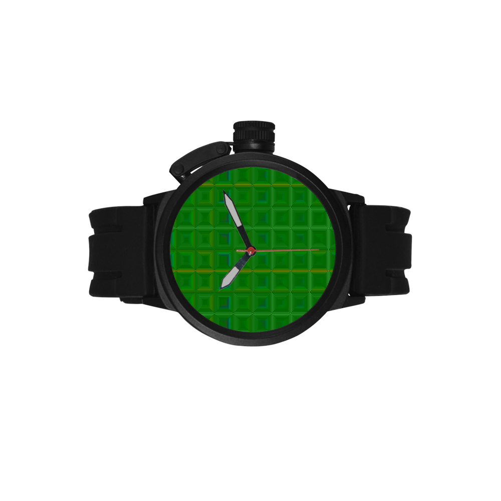 Green gold multicolored multiple squares Men's Sports Watch(Model 309)