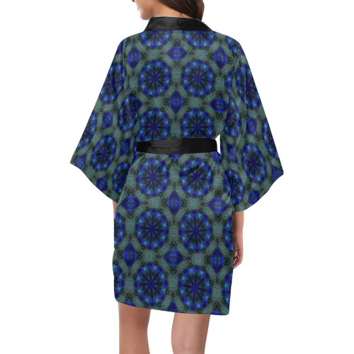 Teal Blue and Green Geometric Kimono Robe