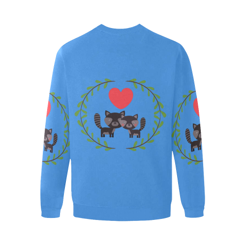 Racoons in love blue Men's Oversized Fleece Crew Sweatshirt/Large Size(Model H18)