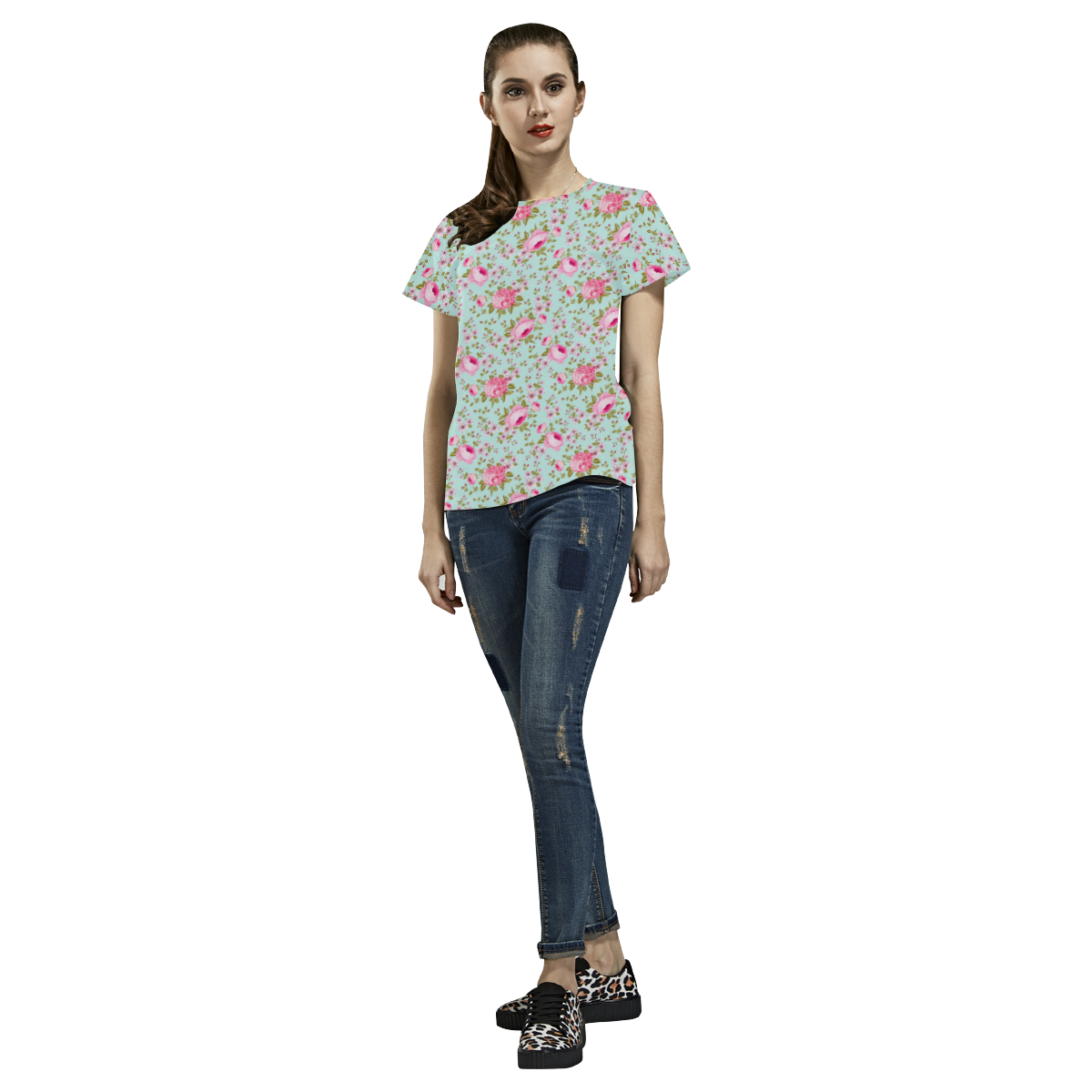 Peony Pattern All Over Print T-Shirt for Women (USA Size) (Model T40)