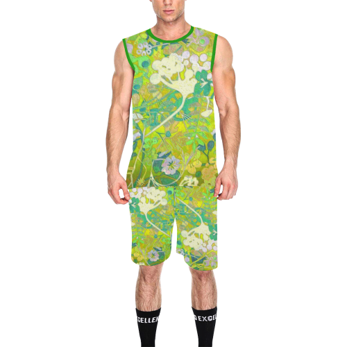 floral 1 abstract doodle in green All Over Print Basketball Uniform
