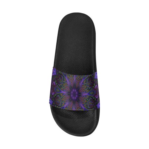 Purple Fractal Mandala Men's Slide Sandals/Large Size (Model 057)