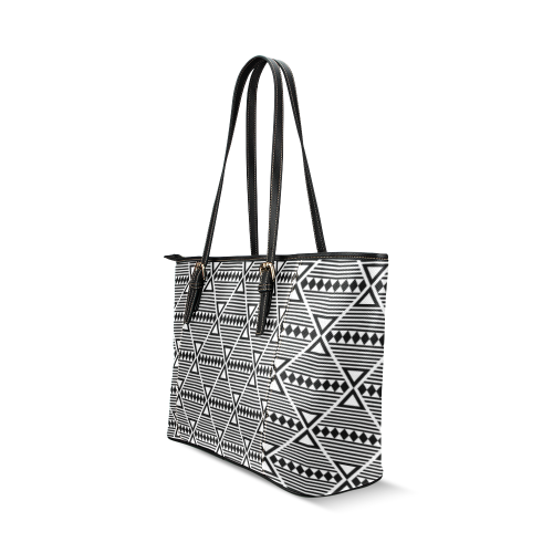Black Aztec Tribal Leather Tote Bag/Small (Model 1640)