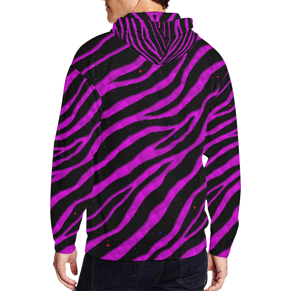 Ripped SpaceTime Stripes - Pink All Over Print Full Zip Hoodie for Men (Model H14)