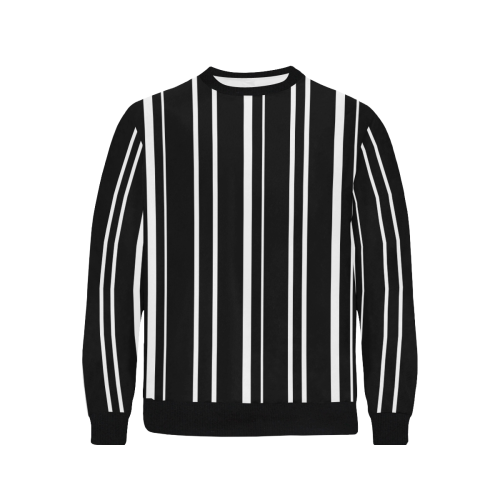 white stripes on black Men's Rib Cuff Crew Neck Sweatshirt (Model H34)
