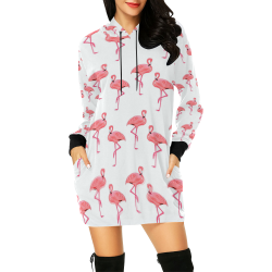 Pretty Pink Flamingo Pattern All Over Print Hoodie Mini Dress (Model H27)