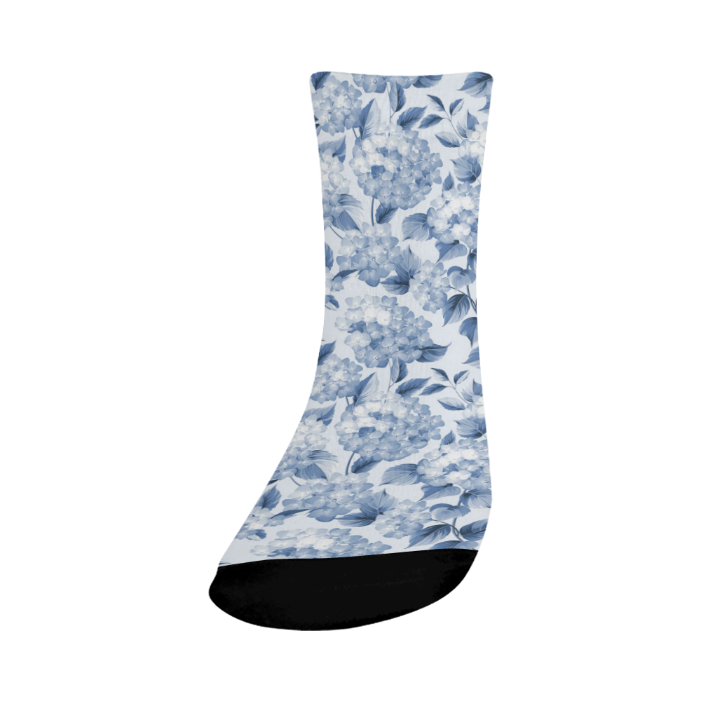 Blue and White Floral Pattern Crew Socks