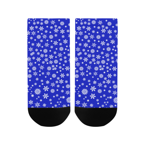 Christmas White Snowflakes on Blue Men's Ankle Socks