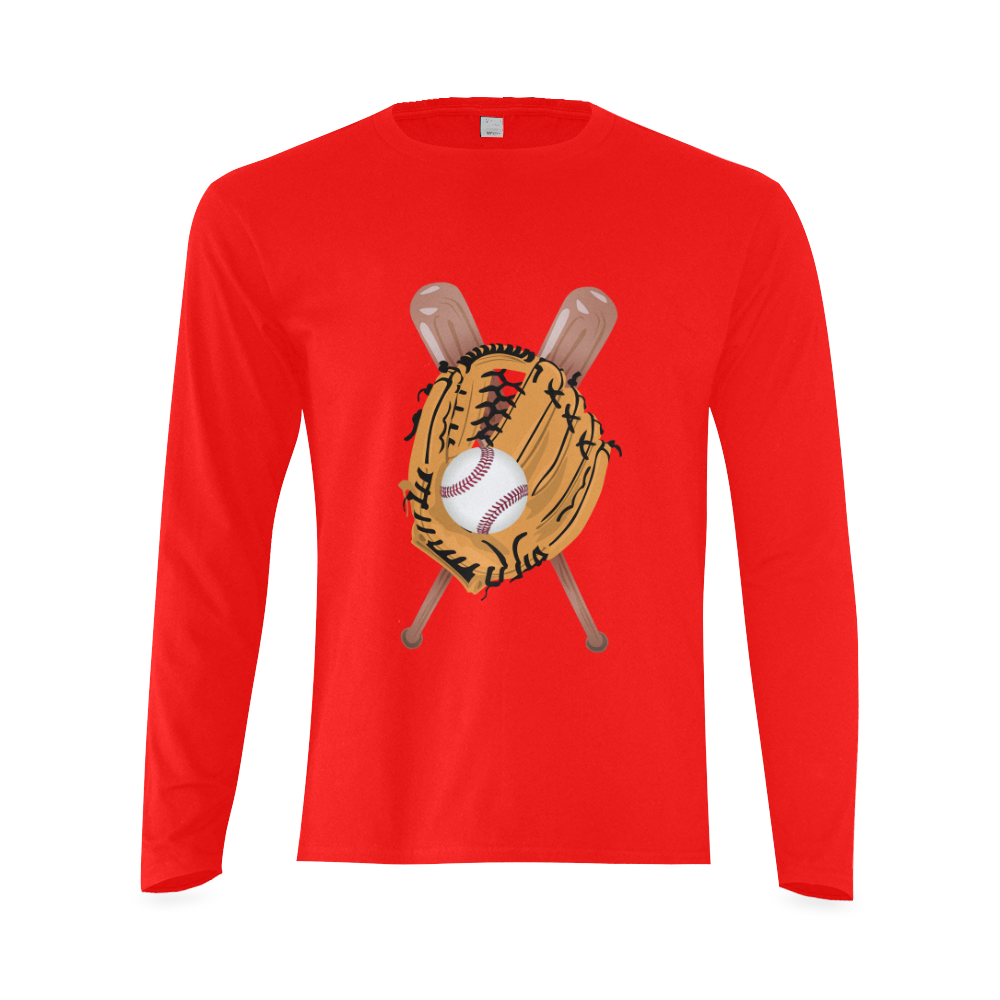 Sports Baseball Glove And Bat on Red Sunny Men's T-shirt (long-sleeve) (Model T08)