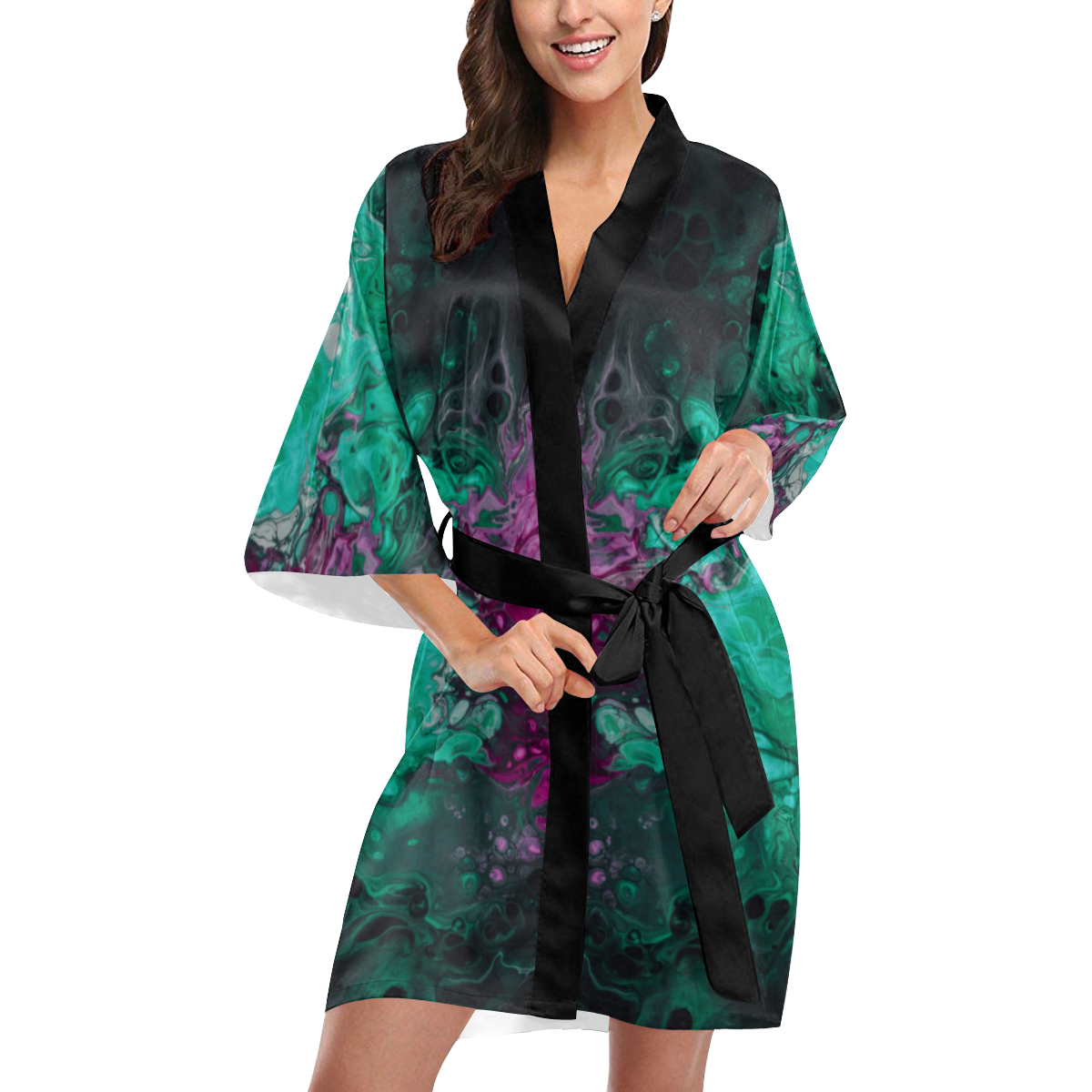 Fantasy Swirl Emerald Green & Purple. Kimono Robe