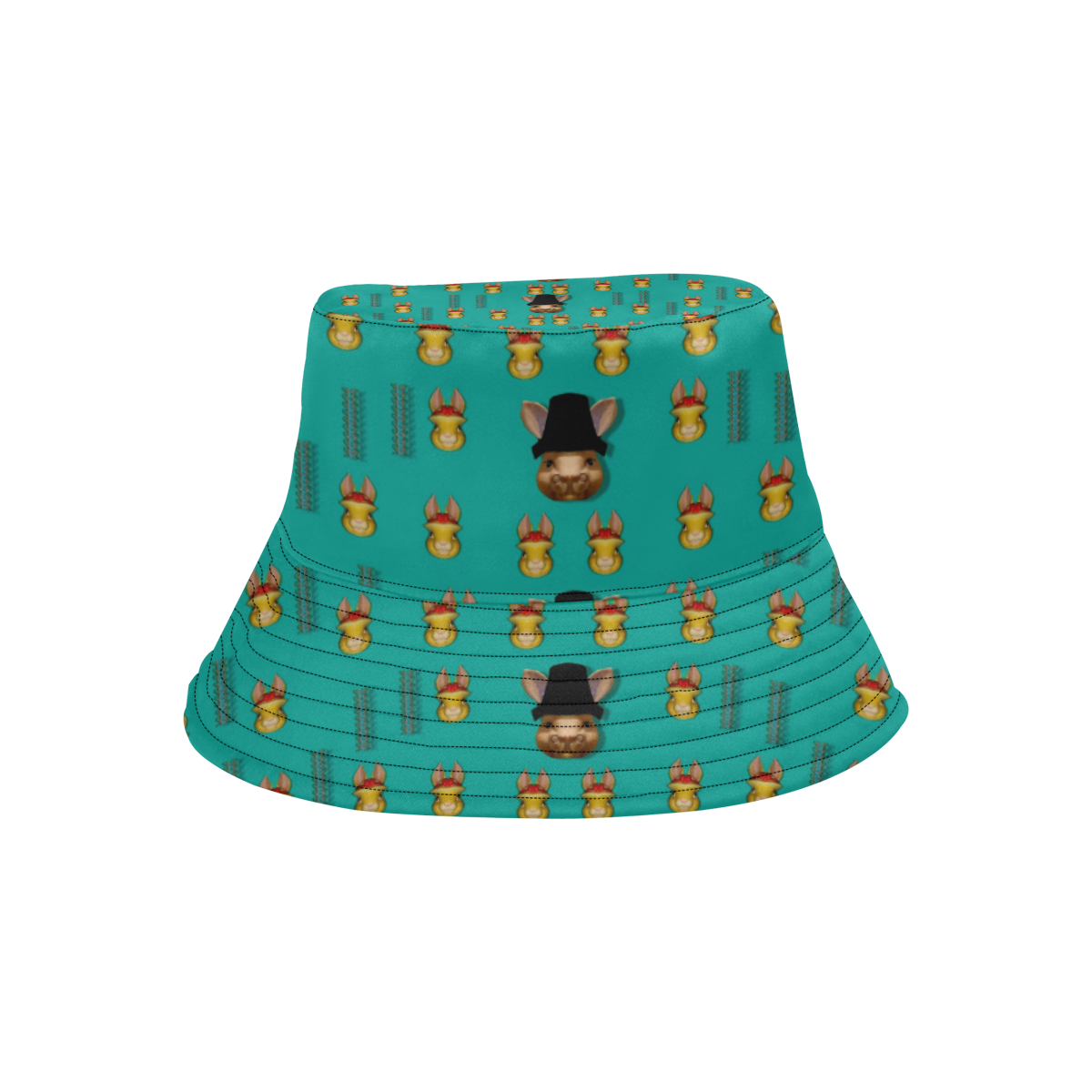 Happy rabbits in the green free grass All Over Print Bucket Hat