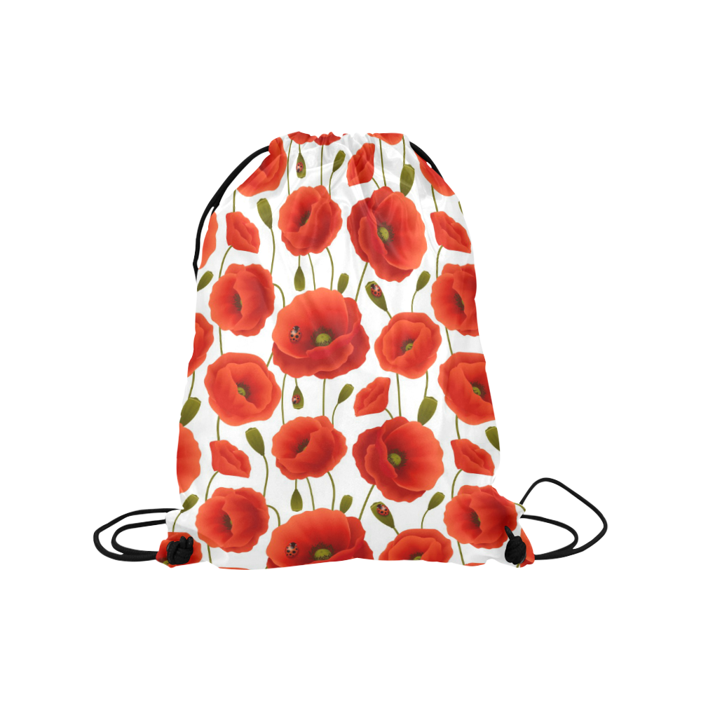 Poppy Pattern Medium Drawstring Bag Model 1604 (Twin Sides) 13.8"(W) * 18.1"(H)