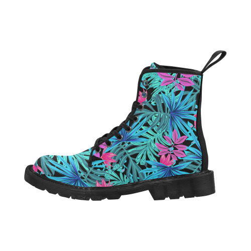 Tropical Aqua And Pink Leaves Martin Boots for Women (Black) (Model 1203H)