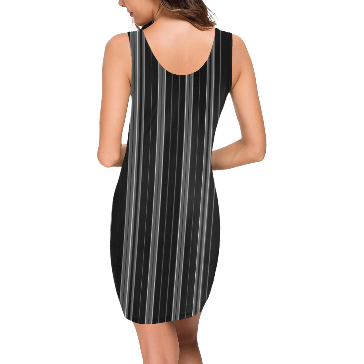 Pinstripes on black Medea Vest Dress (Model D06)