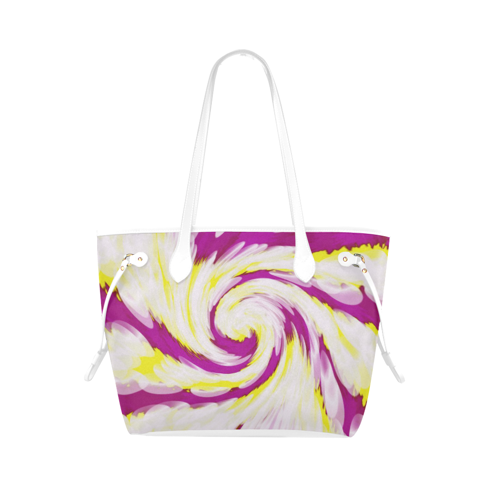 Pink Yellow Tie Dye Swirl Abstract Clover Canvas Tote Bag (Model 1661)