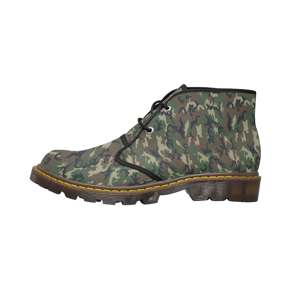 Woodland Forest Green Camouflage Men's Canvas Chukka Boots (Model 2402-1)