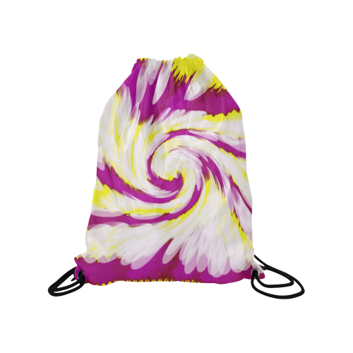 Pink Yellow Tie Dye Swirl Abstract Medium Drawstring Bag Model 1604 (Twin Sides) 13.8"(W) * 18.1"(H)