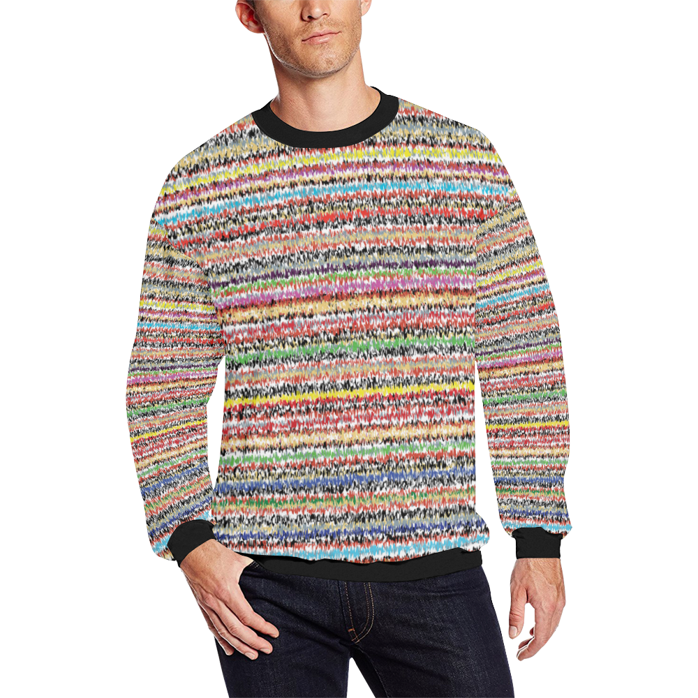Patterns of colorful lines Men's Oversized Fleece Crew Sweatshirt/Large Size(Model H18)
