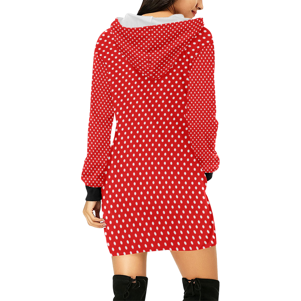 Red polka dots All Over Print Hoodie Mini Dress (Model H27)