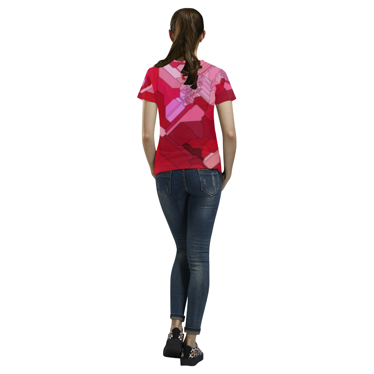 Red Abstract from a Geranium All Over Print T-Shirt for Women (USA Size) (Model T40)