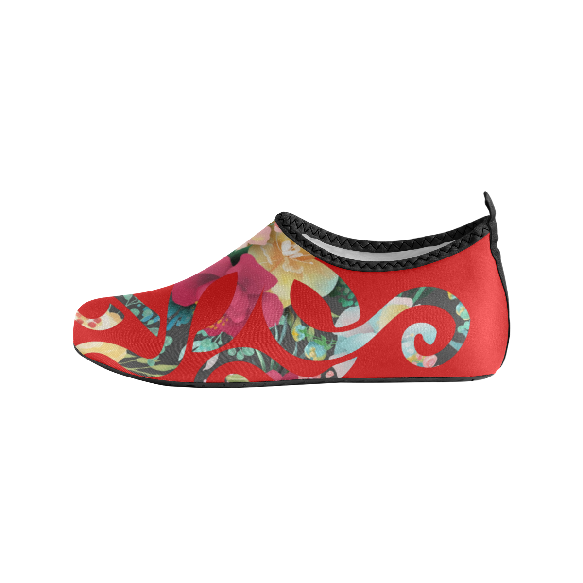 PiccoGrande red floral octopus design Women's Slip-On Water Shoes (Model 056)