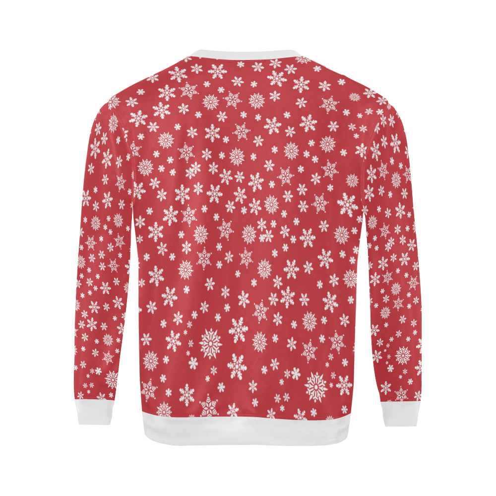 Christmas  White Snowflakes on Red All Over Print Crewneck Sweatshirt for Men/Large (Model H18)