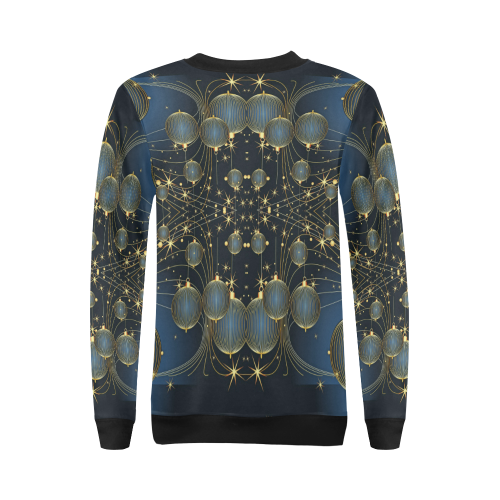 Golden Christmas Ornaments on Blue All Over Print Crewneck Sweatshirt for Women (Model H18)