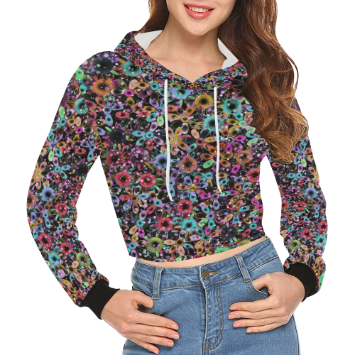 Vivid floral pattern 4181C by FeelGood All Over Print Crop Hoodie for Women (Model H22)