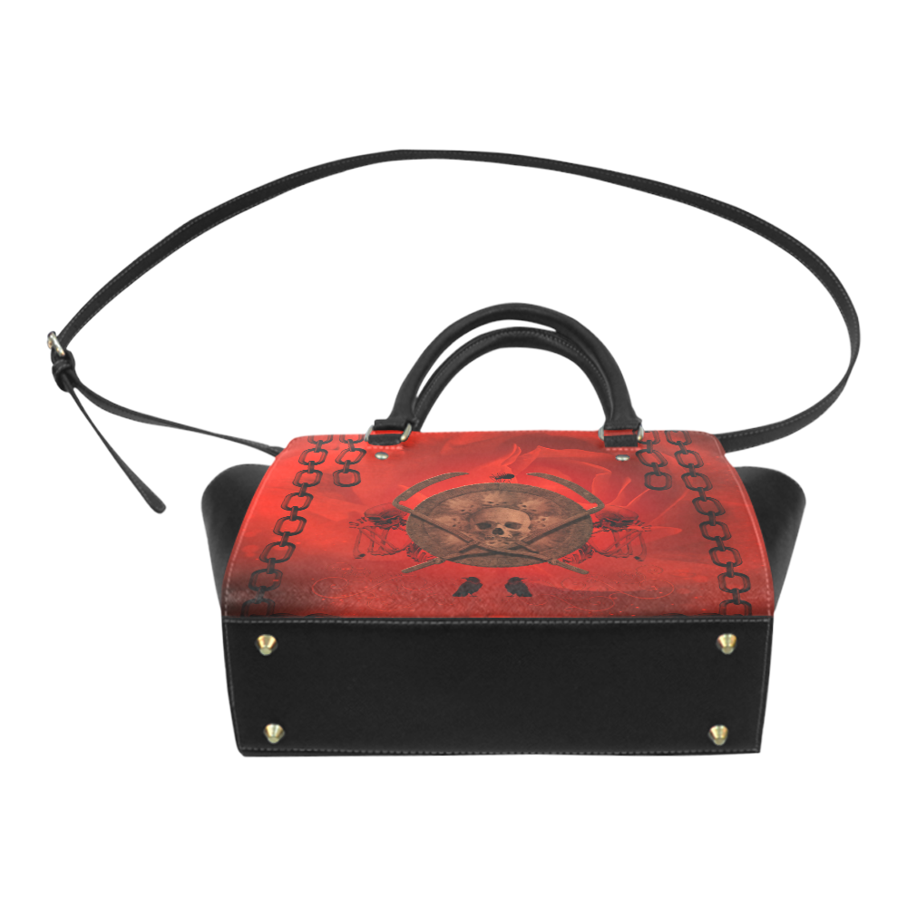 Skulls on red vintage background Classic Shoulder Handbag (Model 1653)