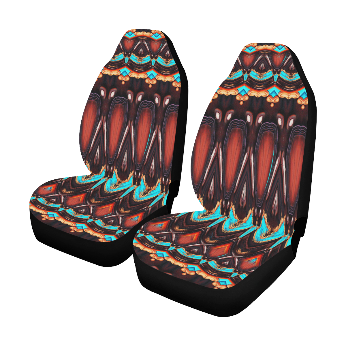 K172 Wood and Turquoise Abstract Car Seat Covers (Set of 2)