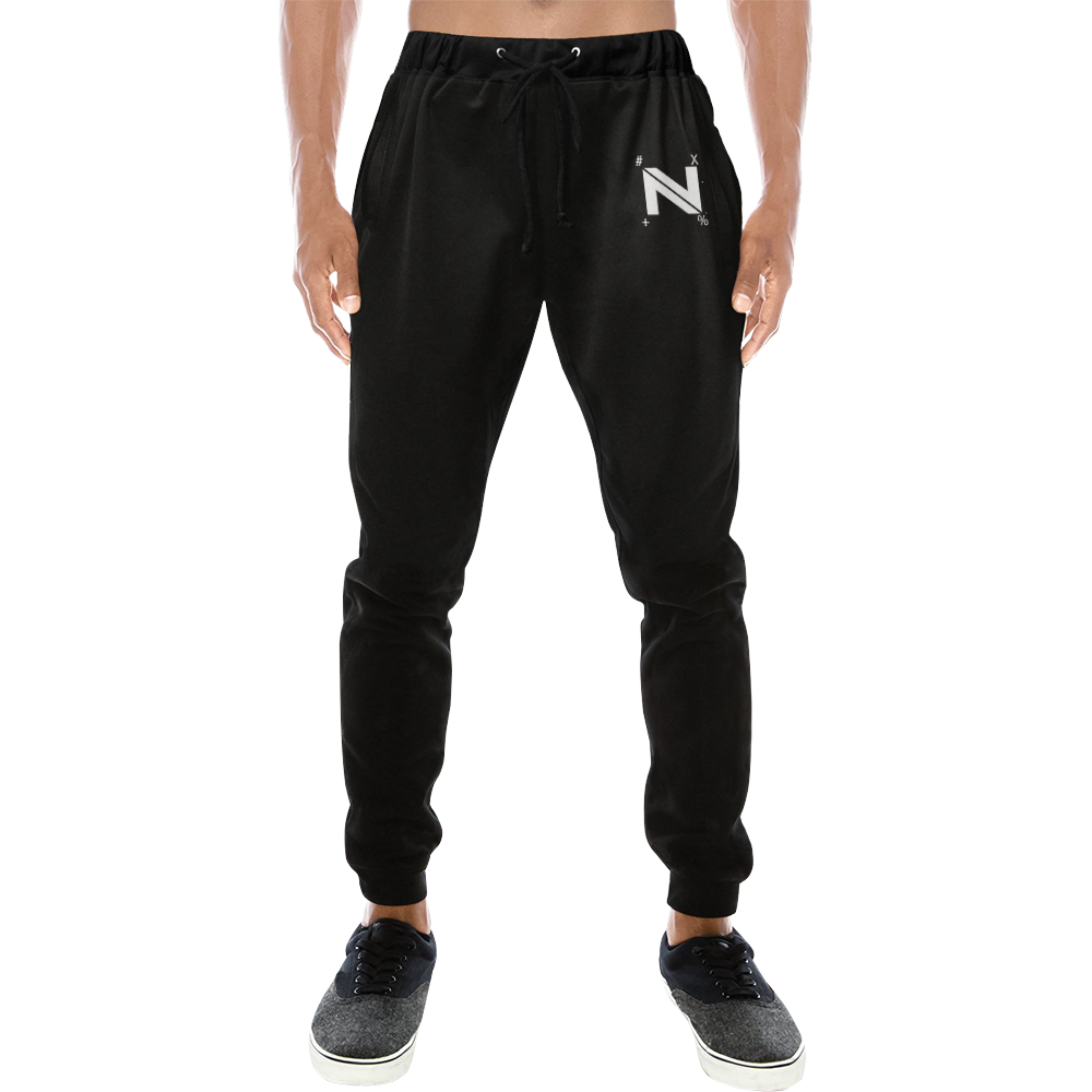 NUMBERS Collection N LOGO Black/White Men's All Over Print Sweatpants (Model L11)