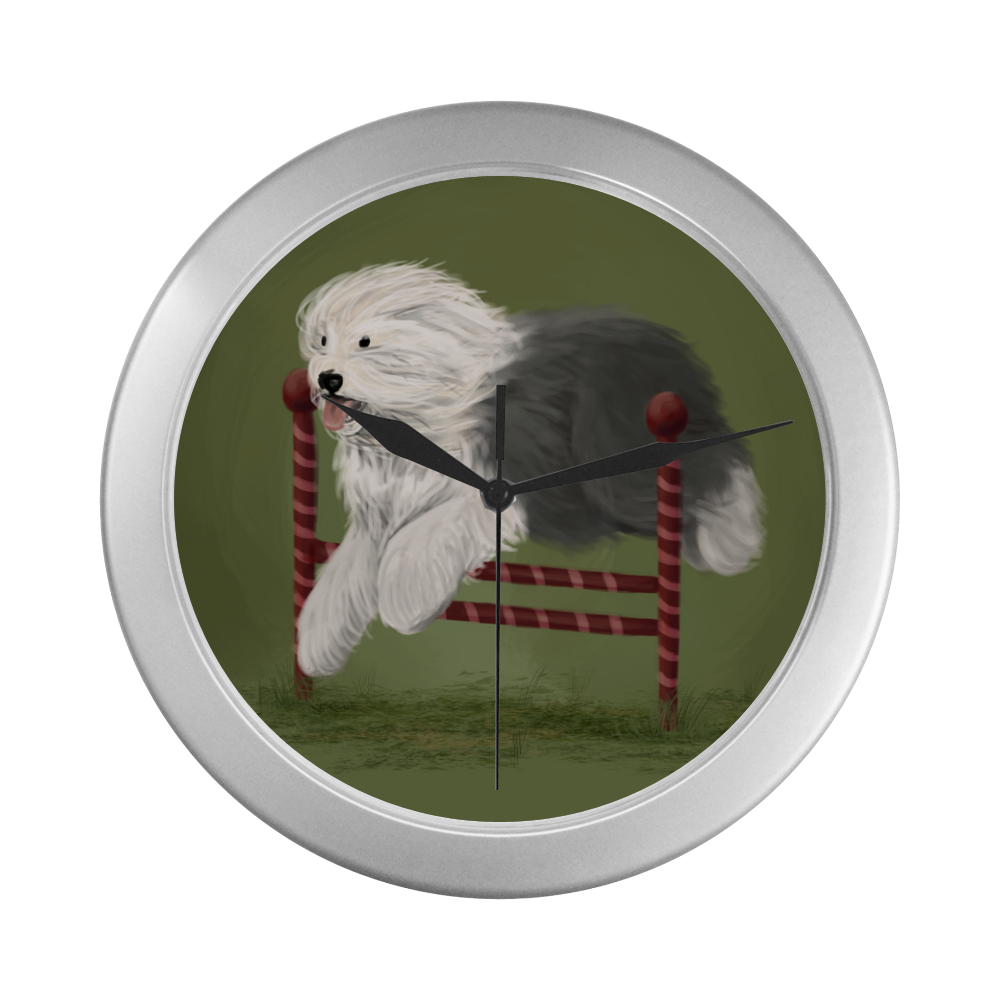 sheepdog-agility Silver Color Wall Clock