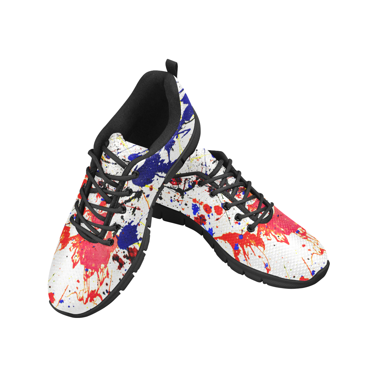 Blue & Red Paint Splatter - Black Women's Breathable Running Shoes/Large (Model 055)
