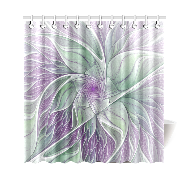 Flower Dream Abstract Purple Sea Green Floral Fractal Art Shower Curtain 69"x70"