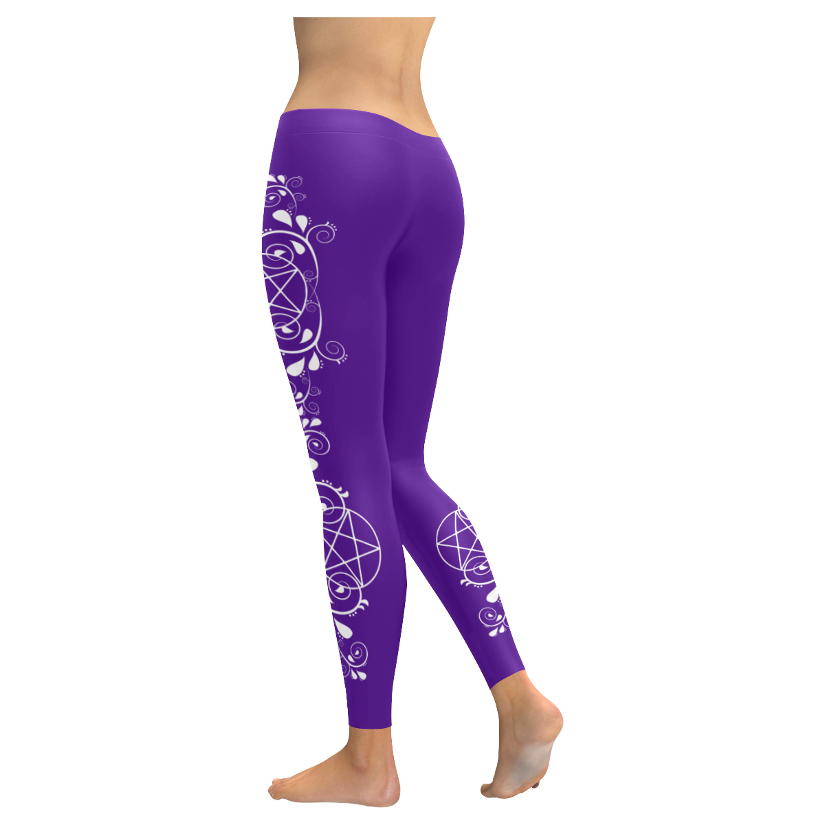 Purple Pentacle Cheeky Witch Wiccan Pagan Women's Low Rise Leggings (Invisible Stitch) (Model L05)