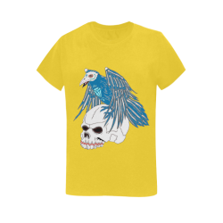 Raven Sugar Skull Yellow Front Women's T-Shirt in USA Size (Two Sides Printing)