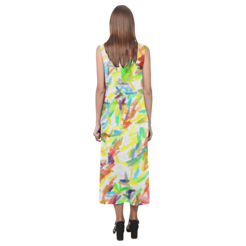Colorful brush strokes Phaedra Sleeveless Open Fork Long Dress (Model D08)