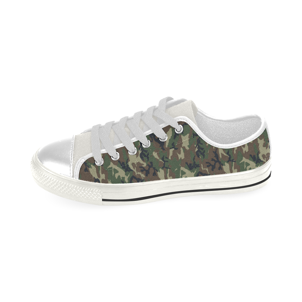 Woodland Forest Green Camouflage Low Top Canvas Shoes for Kid (Model 018)