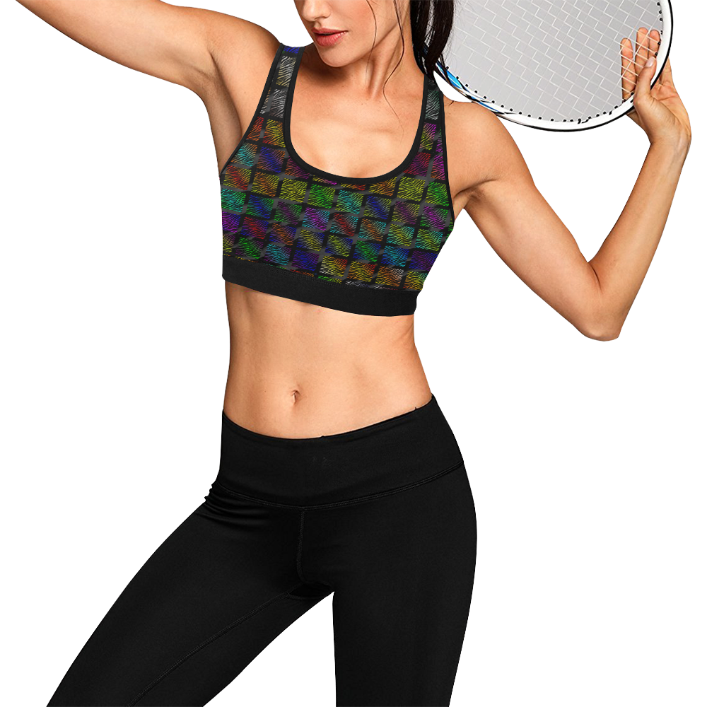 Ripped SpaceTime Stripes Collection Women's All Over Print Sports Bra (Model T52)