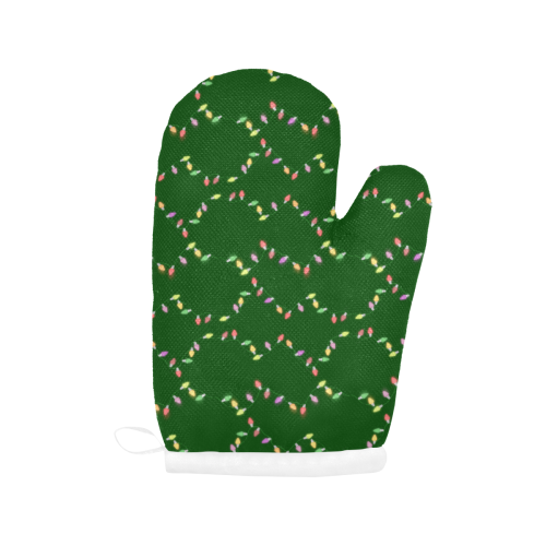 Festive Christmas Lights on Green Oven Mitt (Two Pieces)