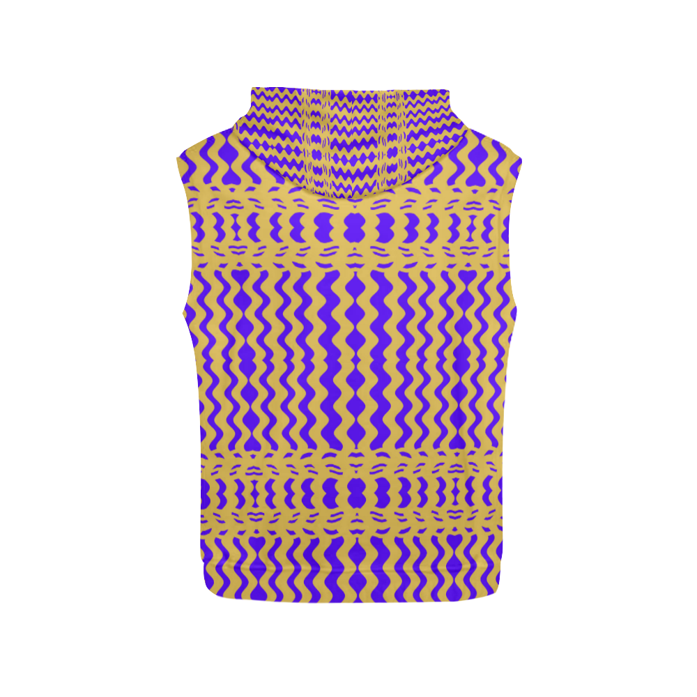 Purple Yellow Modern  Waves Lines All Over Print Sleeveless Hoodie for Men (Model H15)