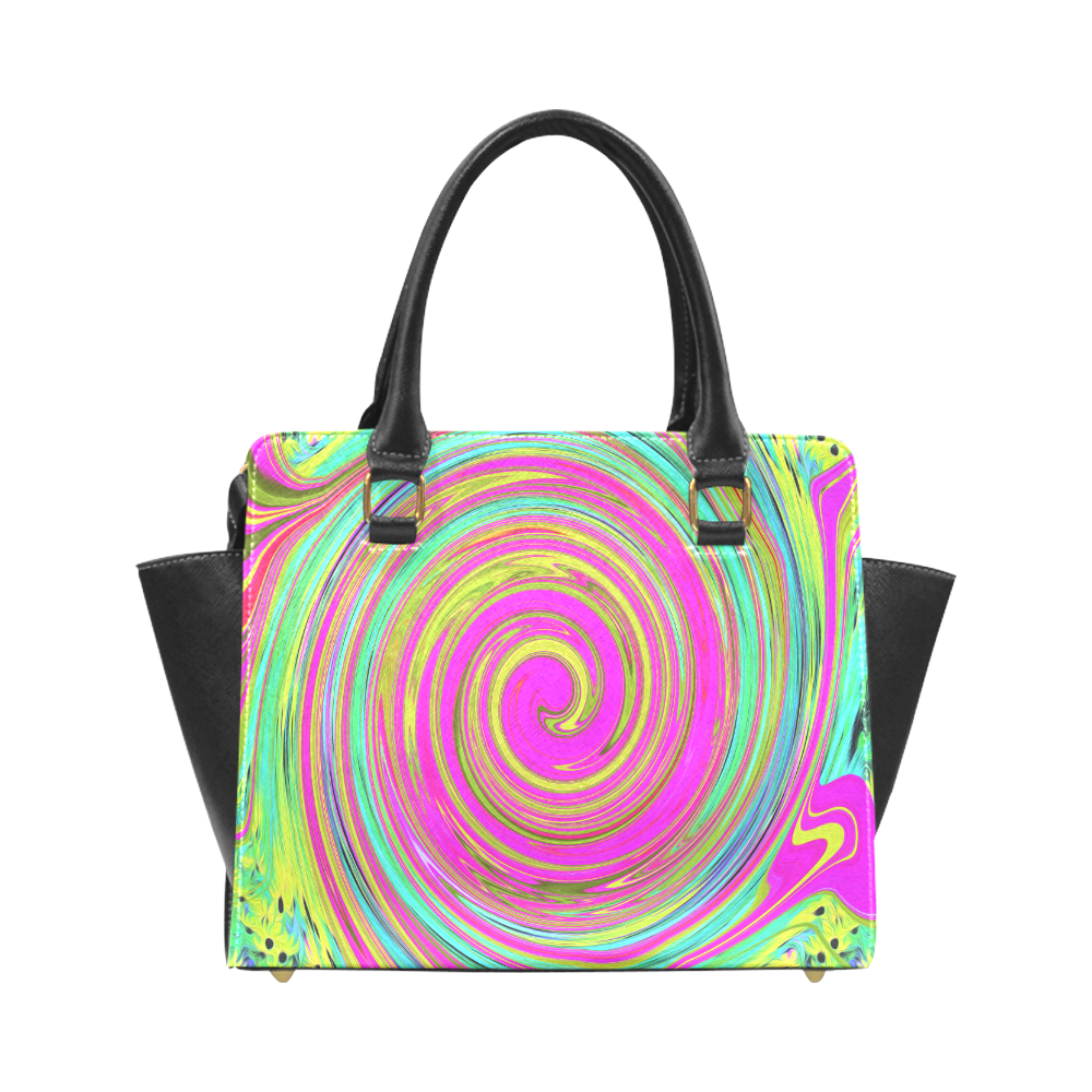 Groovy Abstract Pink Swirl Rivet Shoulder Handbag (Model 1645)