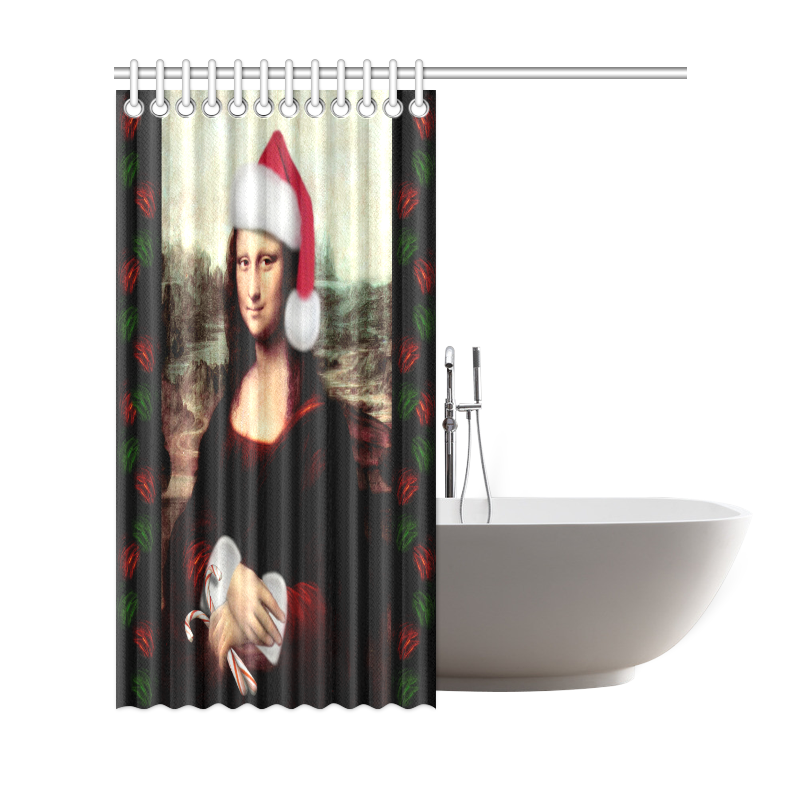 Christmas Mona Lisa with Santa Hat Shower Curtain 69"x72"