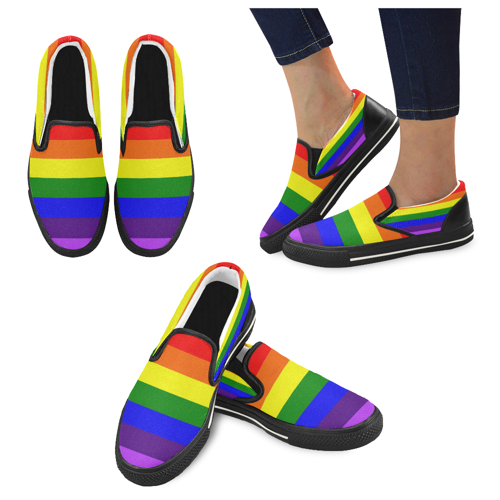 Rainbow Flag (Gay Pride - LGBTQIA+) Men's Slip-on Canvas Shoes (Model 019)