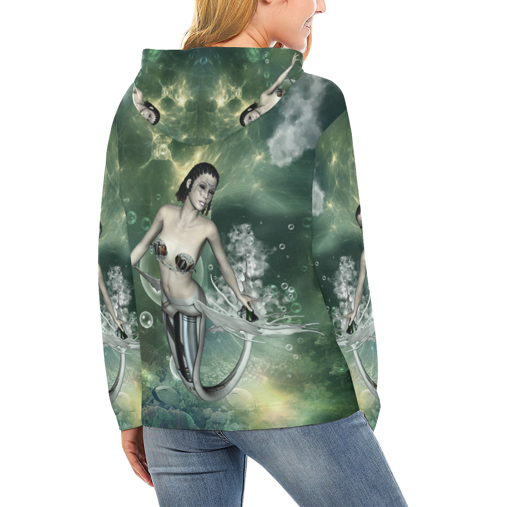 Awesome mermaid in the deep ocean All Over Print Hoodie for Women (USA Size) (Model H13)