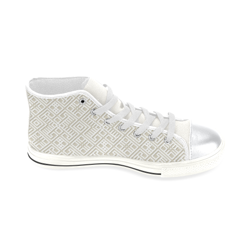 White 3D Geometric Pattern High Top Canvas Shoes for Kid (Model 017)